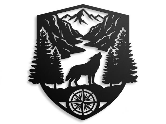 METAL BLACK WALL DECOR (WOLF IN FOREST)