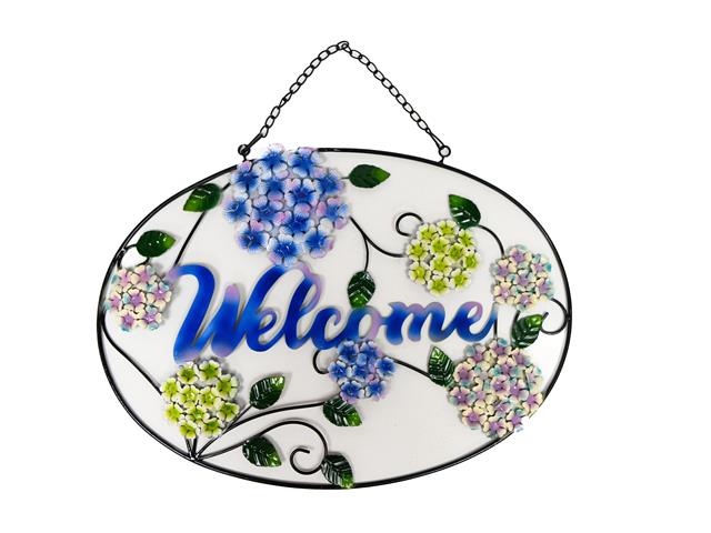 METAL WALL HANGER (HYDRANGEA - WELCOME)