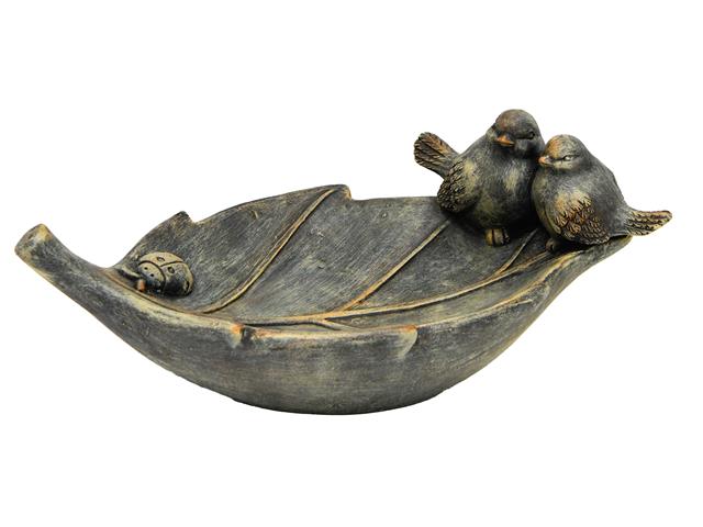 MAGNESIA BIRD BATH DECOR (BIRDS ON LEAF)