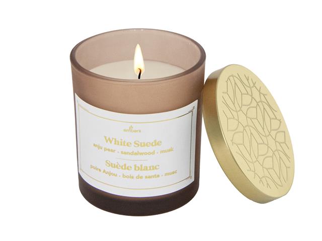 7oz BLUSH JAR SCENTED CANDLE WITH LID (WHITE SUEDE )