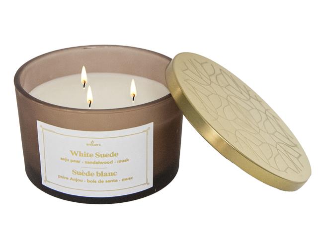 14oz 3 WICK BLUSH JAR SCENTED CANDLE WITH LID (WHITE SUEDE)