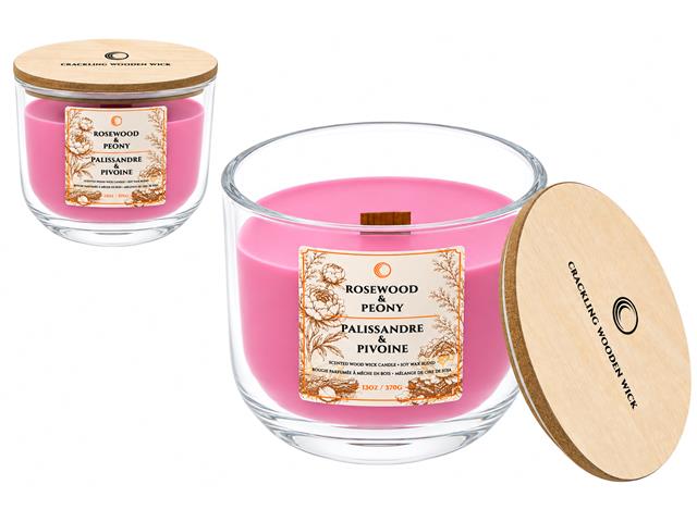 13oz WOOD WICK SOY BLEND CANDLE (ROSEWOOD & PEONY)