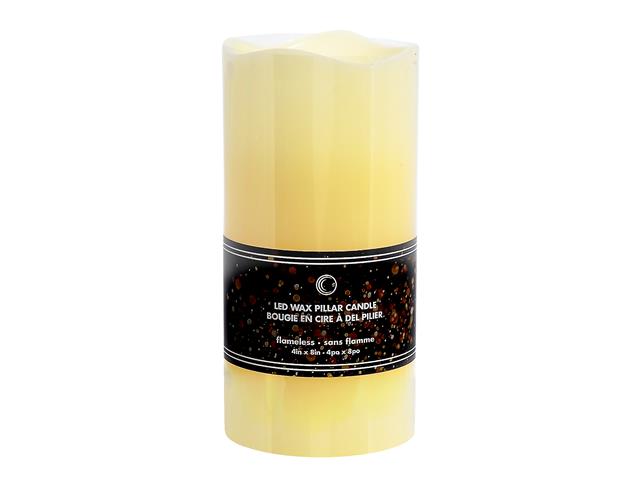 LED WAVE TOP UNSCENTED IVORY CANDLE WITH TIMER (4 X 8")