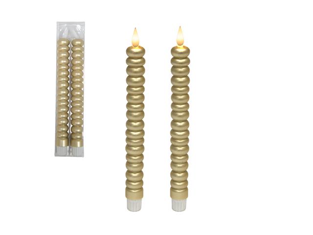 LED 2PK METALLIC RIBBED DINNER CANDLE (GOLD)
