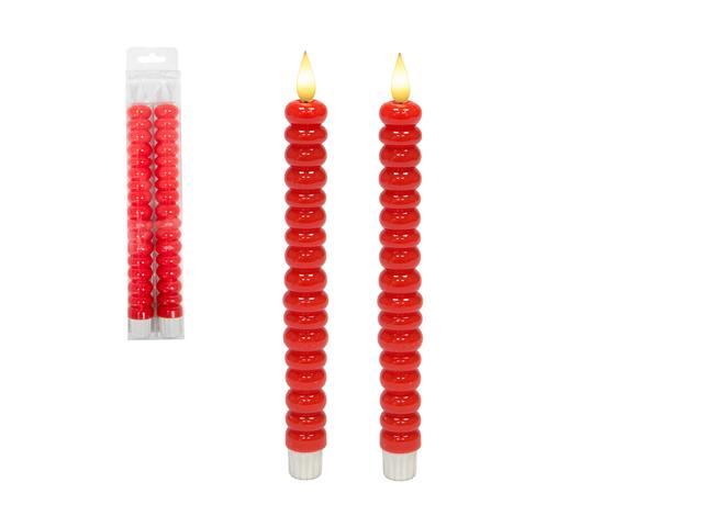LED 2PK METALLIC RIBBED DINNER CANDLE (RED)