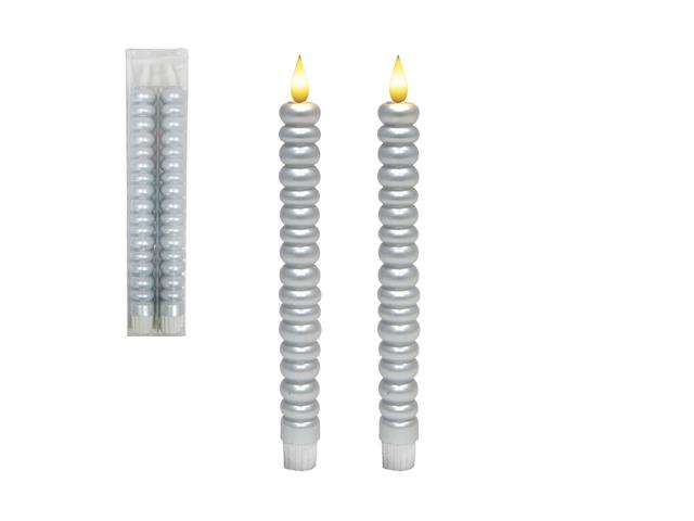 LED 2PK METALLIC RIBBED DINNER CANDLE (SILVER)