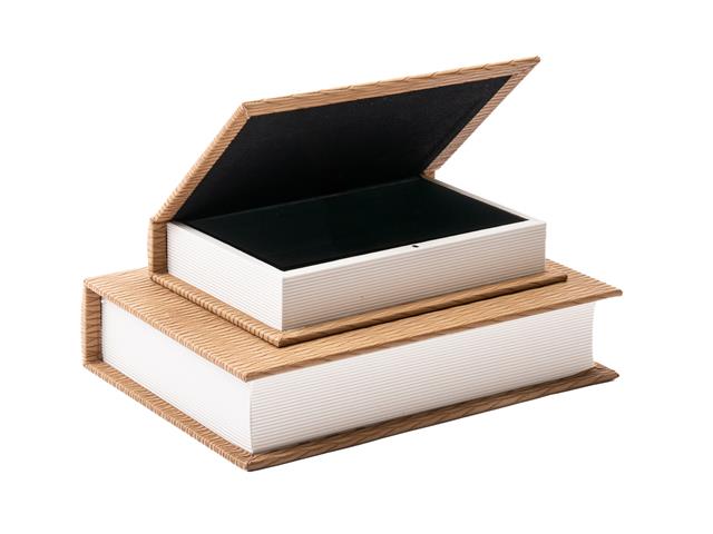 WOVEN FABRIC STORAGE BOOK (SET OF 2) (TAN)