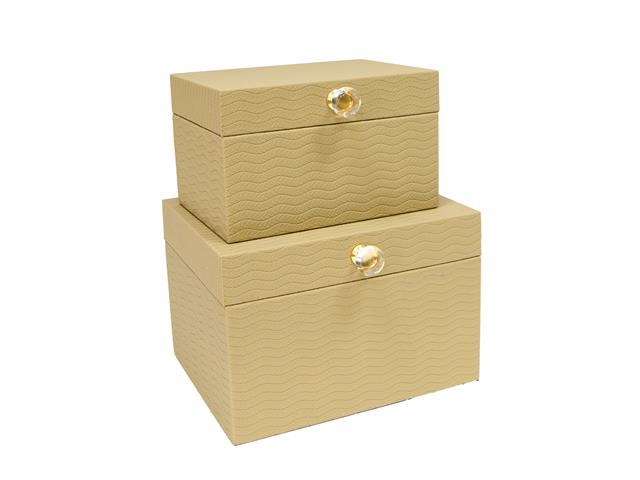 RECT. FABRIC STORAGE BOX WITH CRYSTAL KNOB (SET OF 2) (MUSTARD)
