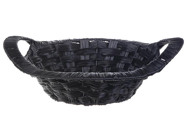 BLACK WEAVE BASKET WITH HANDLE (ROUND) (12.2")