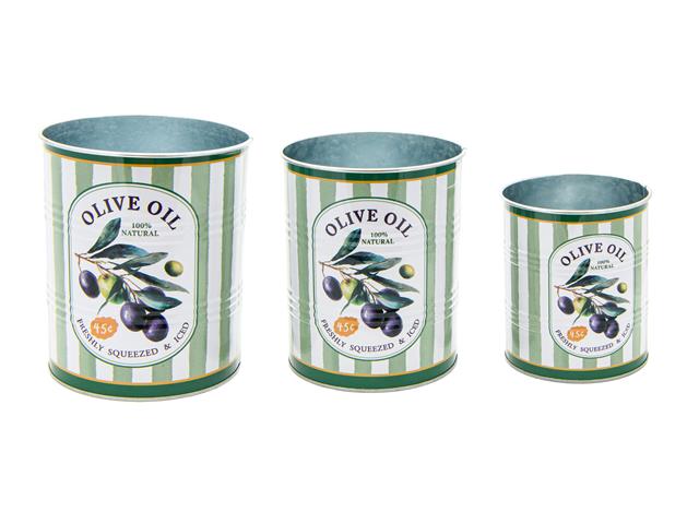 3PC METAL CANISTER PLANTER (OLIVES)