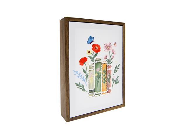6" X 8" CANVAS EMBROIDERED WALL ART (BOOKS AND FLOWERS)