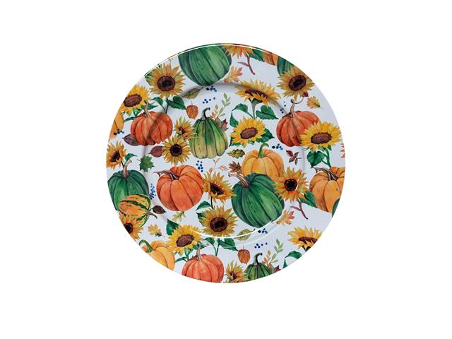 PRINTED METAL CHARGER PLATE (PUMPKINS AND SUNFLOWERS) (13")