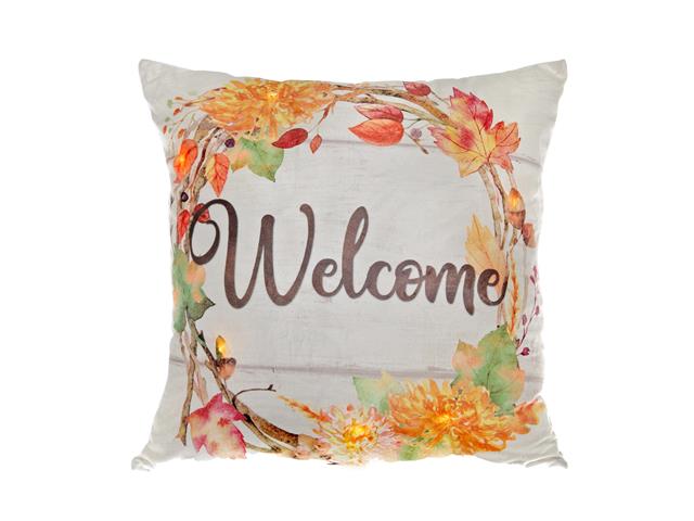 LED VELVET CUSHION (AUTUMN WREATH - WELCOME) (18 X 18)