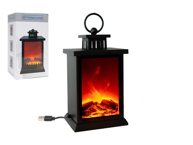 LED FLICKERING FLAME LANTERN FIREPLACE (BLACK)