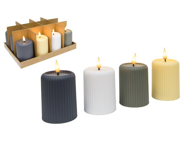5" LED RIBBED CANDLE WITH TIMER (ASSTD) (12/DISP)