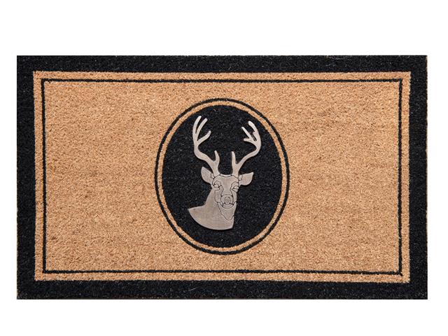 COIR MAT WITH RUBBER ACCENT (OVAL FRAME WITH DEER ACCENT)