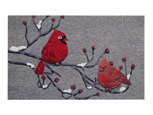 COIR MAT WITH RUBBER ACCENT (TREE BRANCH WITH CARDINAL ACCENT)