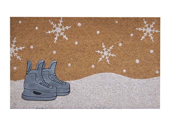 COIR MAT WITH RUBBER ACCENT (SNOWFLAKES WITH ICE SKATES ACCENT)