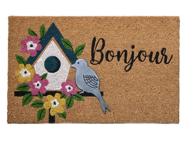 COIR MAT WITH RUBBER ACCENT (BONJOUR - BIRD ACCENT)