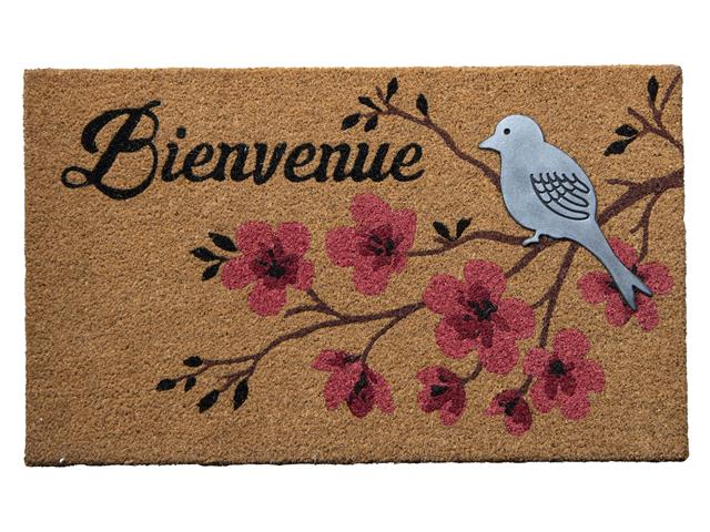 COIR MAT WITH RUBBER ACCENT (BIENVENUE - BIRD ACCENT)