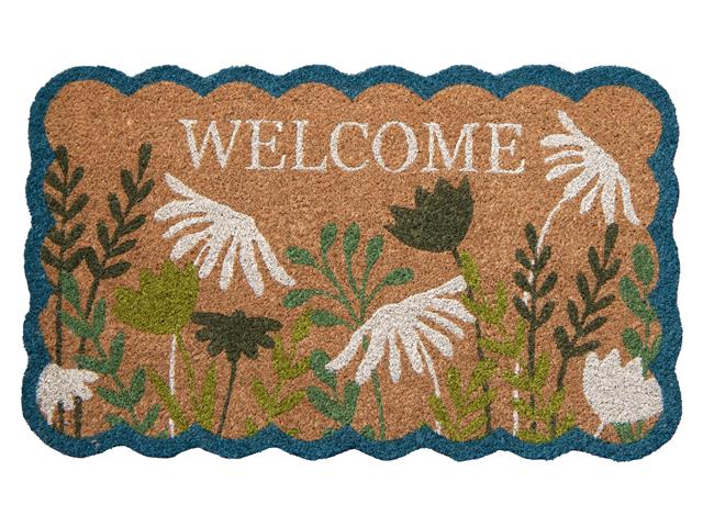 SCALLOP SHAPE COIR DOOR MAT (WELCOME - PLANTS)