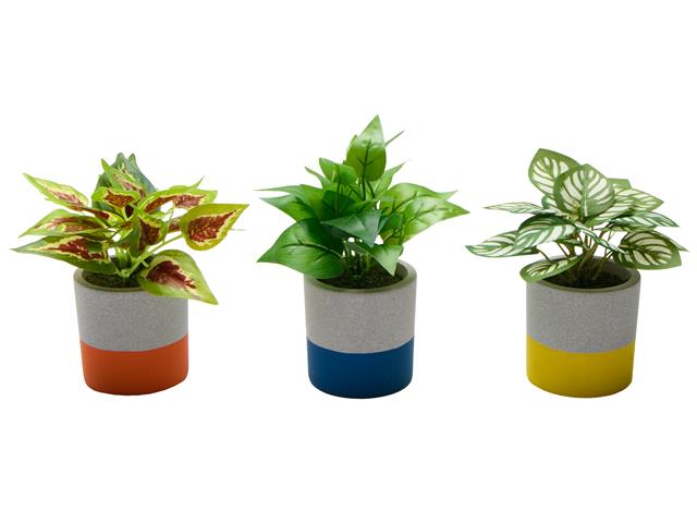 ARTIFICIAL PLANTS IN CEMENT POT (ASSTD)
