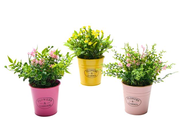 ARTIFICIAL FLORAL IN METAL POT (ASSTD)