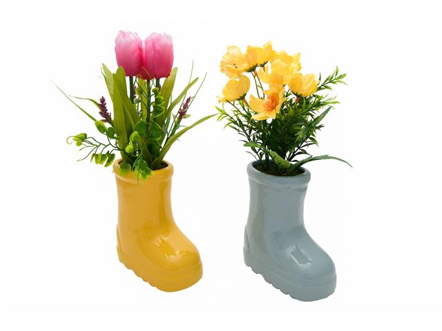 ARTIFICIAL FLORAL IN CERAMIC RAINBOOT (ASSTD)