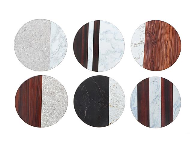 8" ROUND CERAMIC TRIVET (MARBLE AND WOOD) (ASSTD)