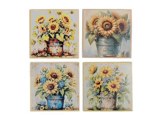 8" SQUARE CERAMIC TRIVET (COUNTRY SUNFLOWER)  (ASSTD.)