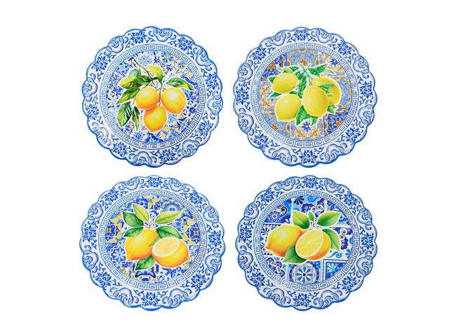 8" EMBOSSED ROUND CERAMIC PLATE (LEMON) (ASSTD)
