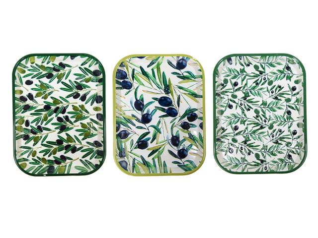 10" EMBOSSED RECT. MELAMINE PLATE (OLIVES) (ASSTD)