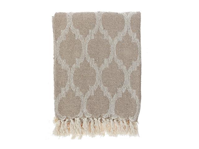 MOROCCAN TILE COTTON THROW WITH FRINGE (BEIGE) (50"X60")