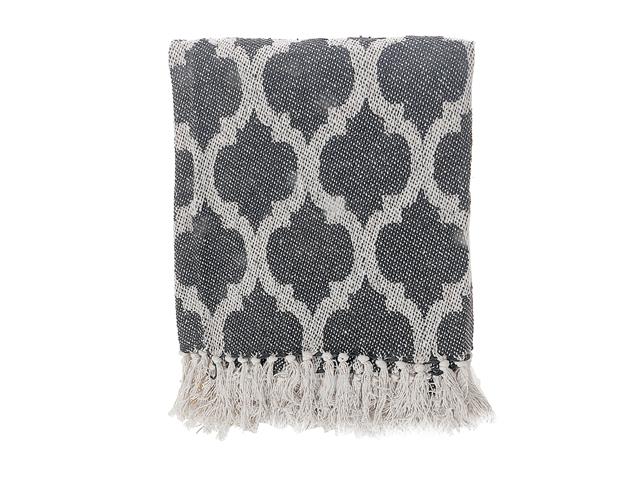 MOROCCAN TILE COTTON THROW WITH FRINGE (BLACK) (50"X60")