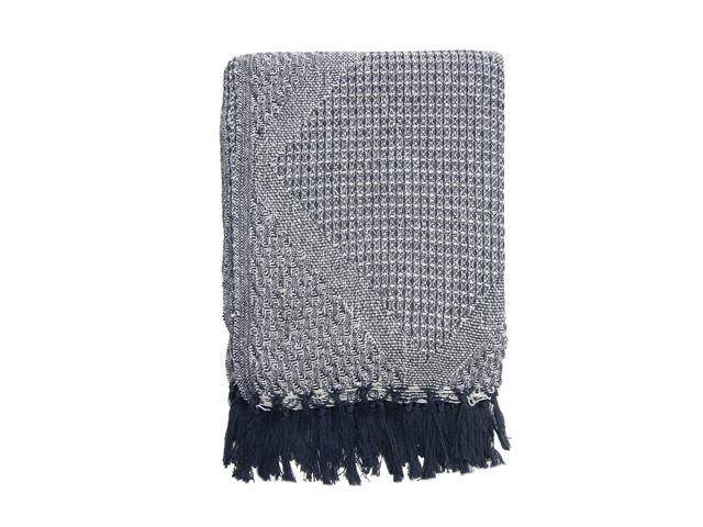 PATTERNED COTTON THROW (NAVY/WHITE) (50"X60")