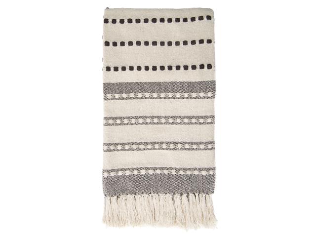 TUFTED STRIPE COTTON THROW (CREAM / BROWN)