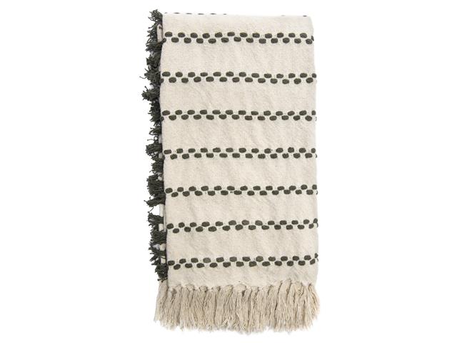 DOTTED STRIPE COTTON THROW (CREAM / OLIVE GREEN)
