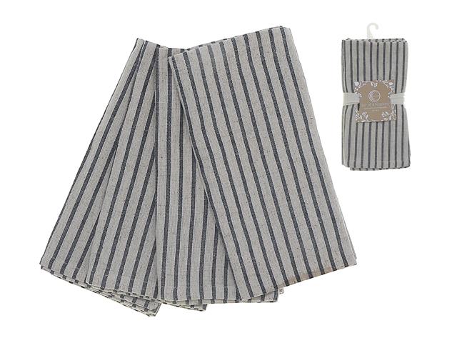 PIN STRIPE NAPKINS SET OF 4 (BLUE/CREAM) (18" X 18")