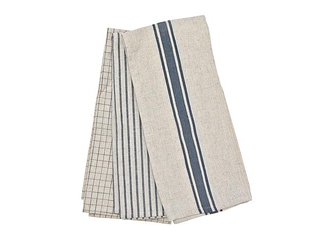 PIN STRIPE AND GRID TEA TOWEL 3PC (BLUE/CREAM) (20" X 28")