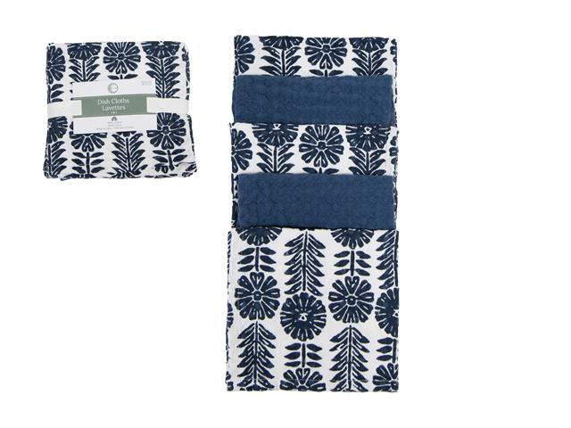 5 PC SET MUSLIN & WAFFLE DISH CLOTH (BLUE) (FLORAL)
