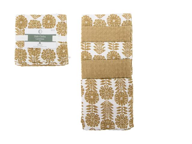 5 PC SET MUSLIN & WAFFLE DISH CLOTH (TAUPE) (FLORAL)