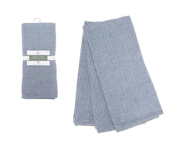 3 PC SET MINGLED WAFFLE TEA TOWELS (BLUE)