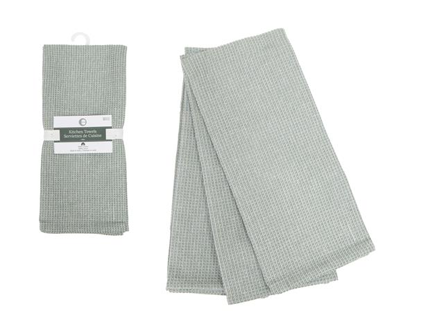 3 PC SET MINGLED WAFFLE TEA TOWELS (GREEN)