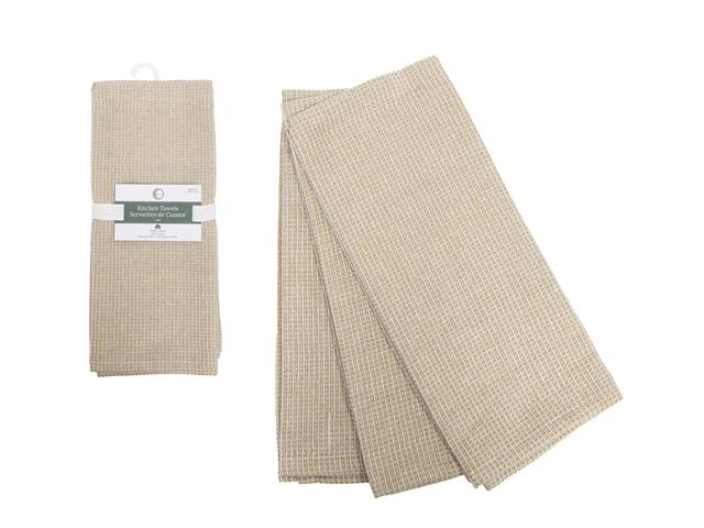 3 PC SET MINGLED WAFFLE TEA TOWELS (TAUPE)