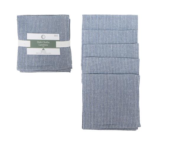 5 PC SET MINGLED WAFFLE DISH CLOTH (BLUE)