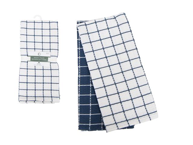 2 PC SET OVERSIZED WAFFLE TEA TOWELS (BLUE) (GRID)