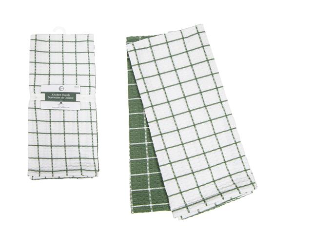 2 PC SET OVERSIZED WAFFLE TEA TOWELS (GREEN) (GRID)