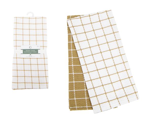 2 PC SET OVERSIZED WAFFLE TEA TOWELS (TAUPE) (GRID)