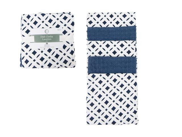 5 PC SET MUSLIN & WAFFLE DISH CLOTH (BLUE) (DIAMONDS)