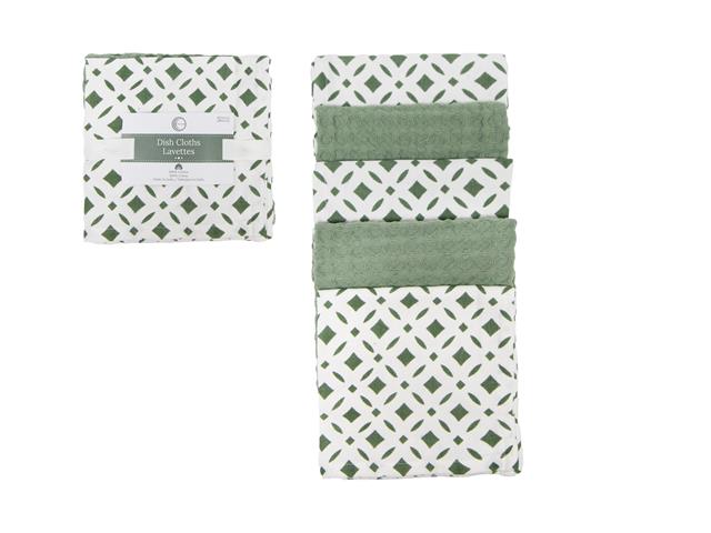 5 PC SET MUSLIN & WAFFLE DISH CLOTH (GREEN) (DIAMONDS)